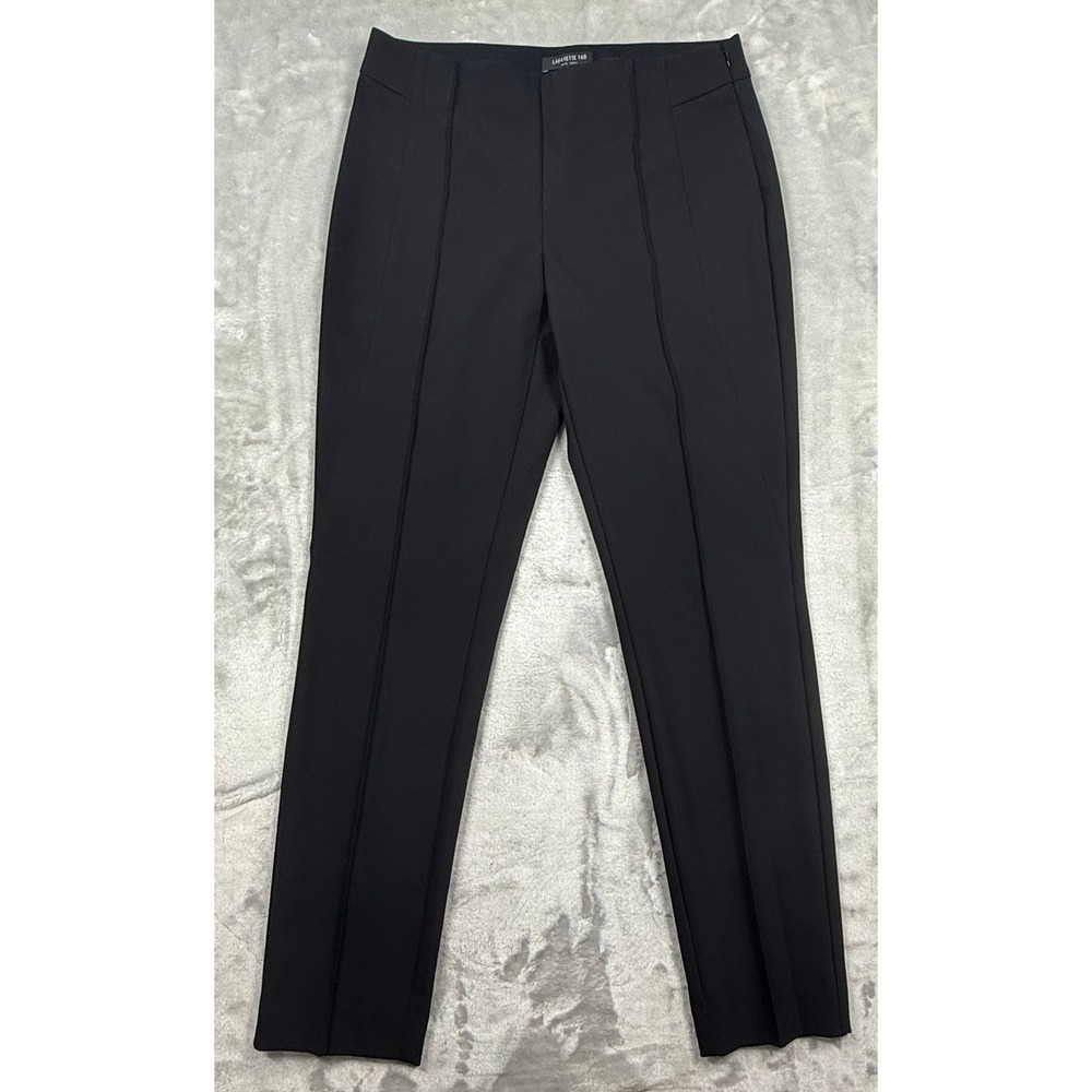 Lafayette 148 New York Black Gramercy Pintuck Stretch Pants Size 6 Quiet Luxury